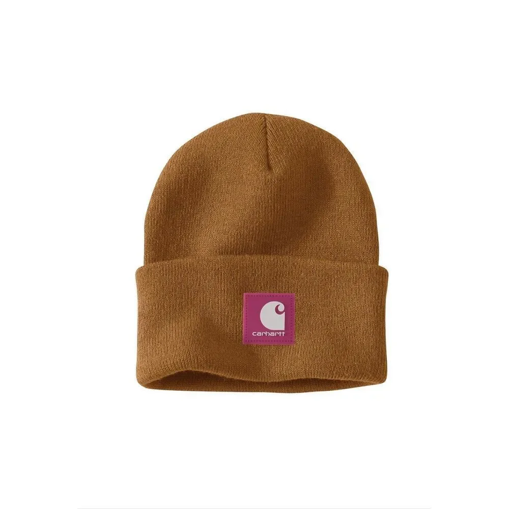 CARHARTT Brown Knit Rubber Patch Beanie